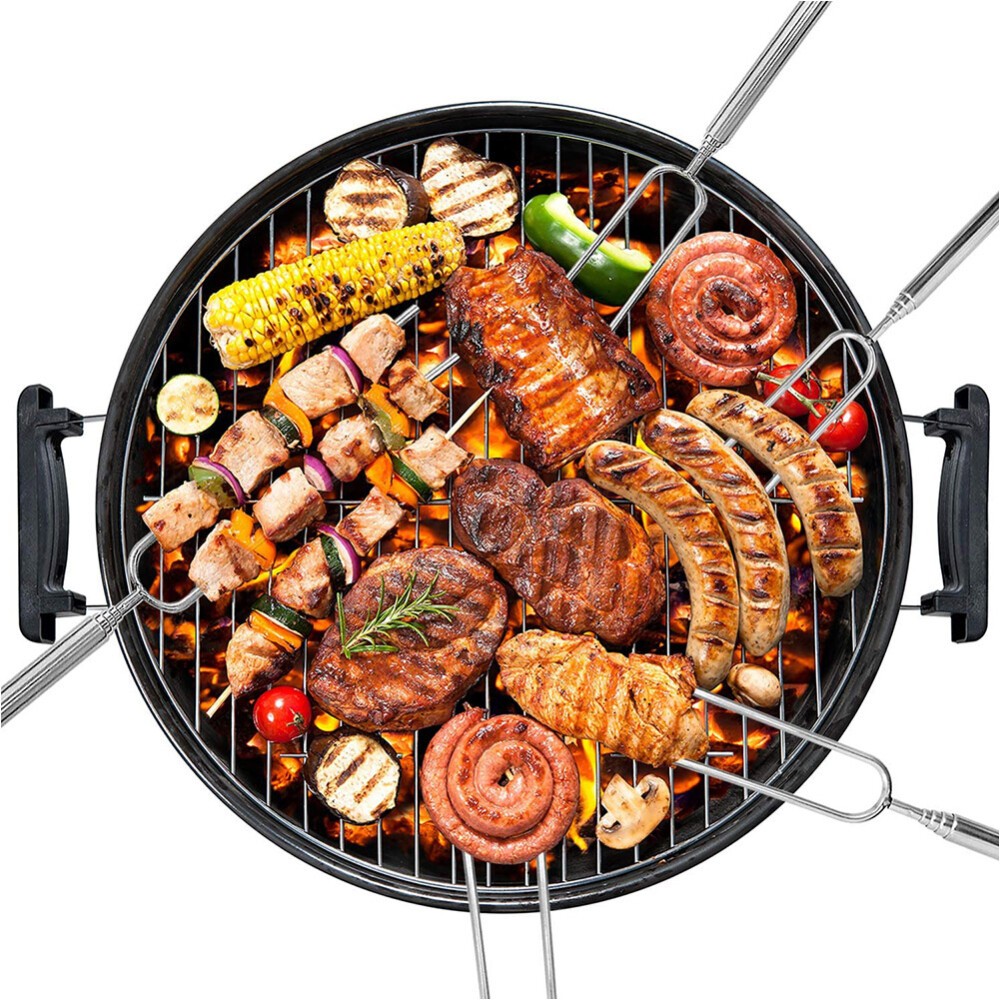 8pcs Telescoping BBQ Marshmallow Roasting Sticks barbecue Skewers Hot Dog Fork