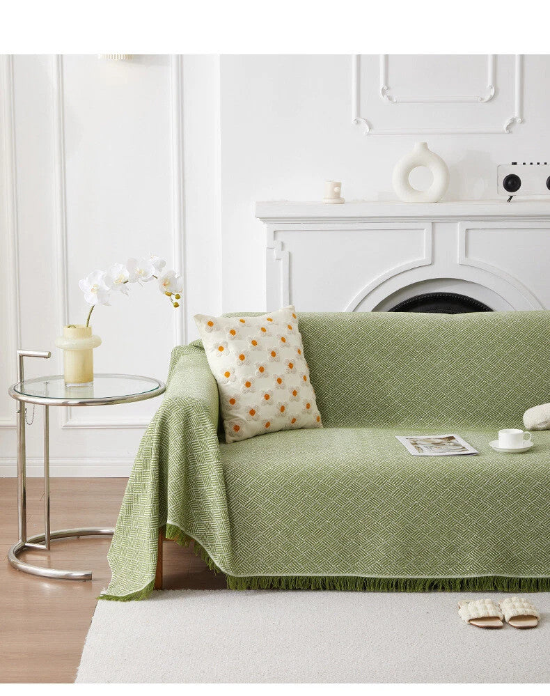 Fringed Cotton Throws Large Size Sofa Cover Bedspread Blankets For Settee Bed