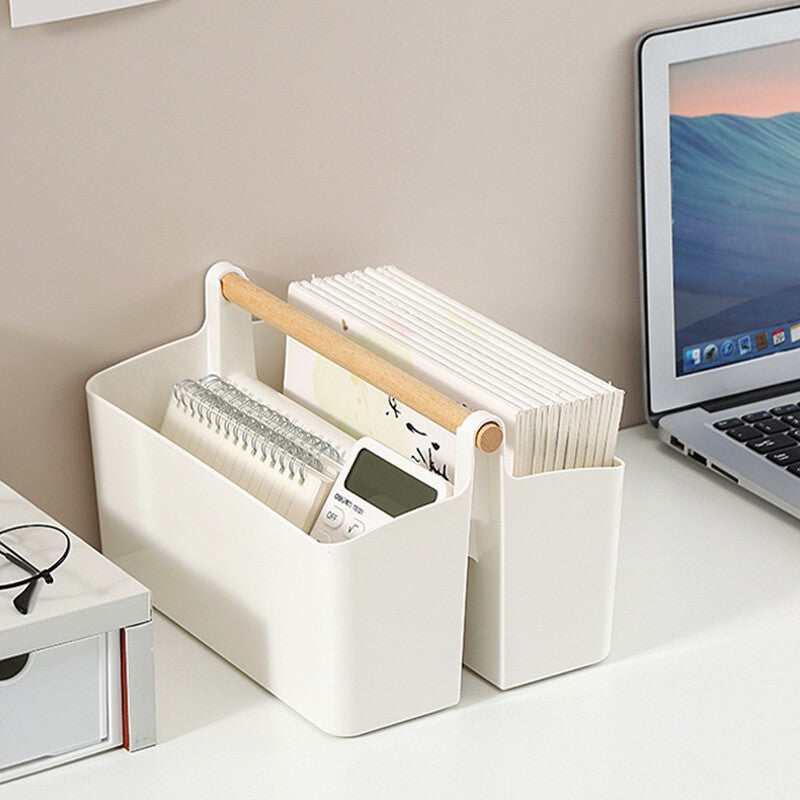 Stationery Pen Compartment Storage Box Wooden Handle Remote Control Storage Box