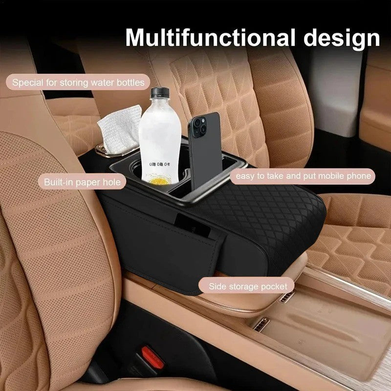 Portable Armrest Pad PU Leather Storage Box Center Console Armrest Cushion Car