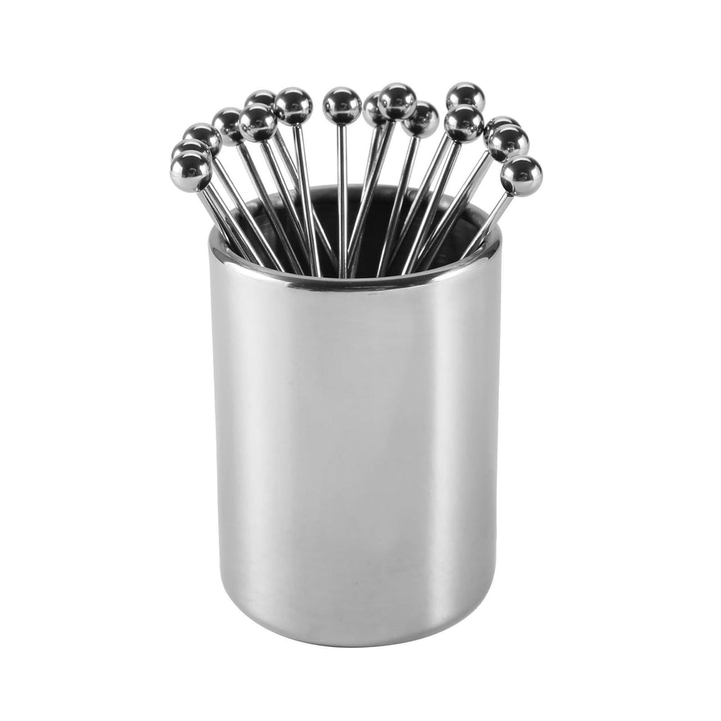 Cocktail Picks with Holder Stainless Steel Portable Washable Drink Picks