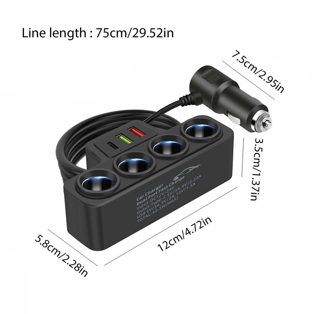 4 Way Multi Socket Car Cigarette Lighter Splitter USB Charger Adapter 12V 24V UK
