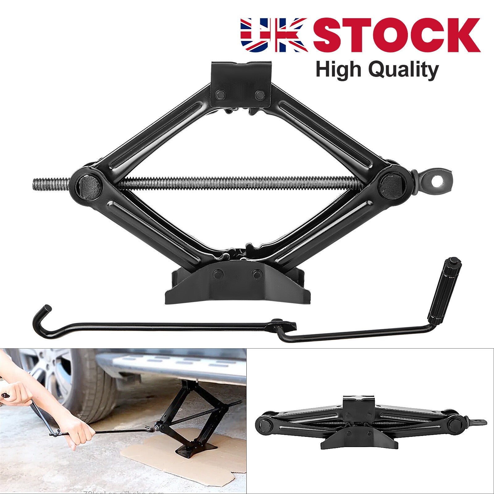1 Ton Heavy Duty Scissor Jack Wind Up Lift With Crank Handle For Car Van UK