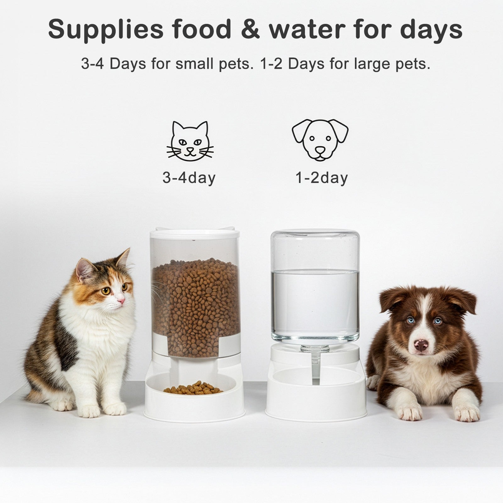2Packs Automatic Cat Feeder and Water Dispenser Set 3.2L Pet Food Bowl & Waterer
