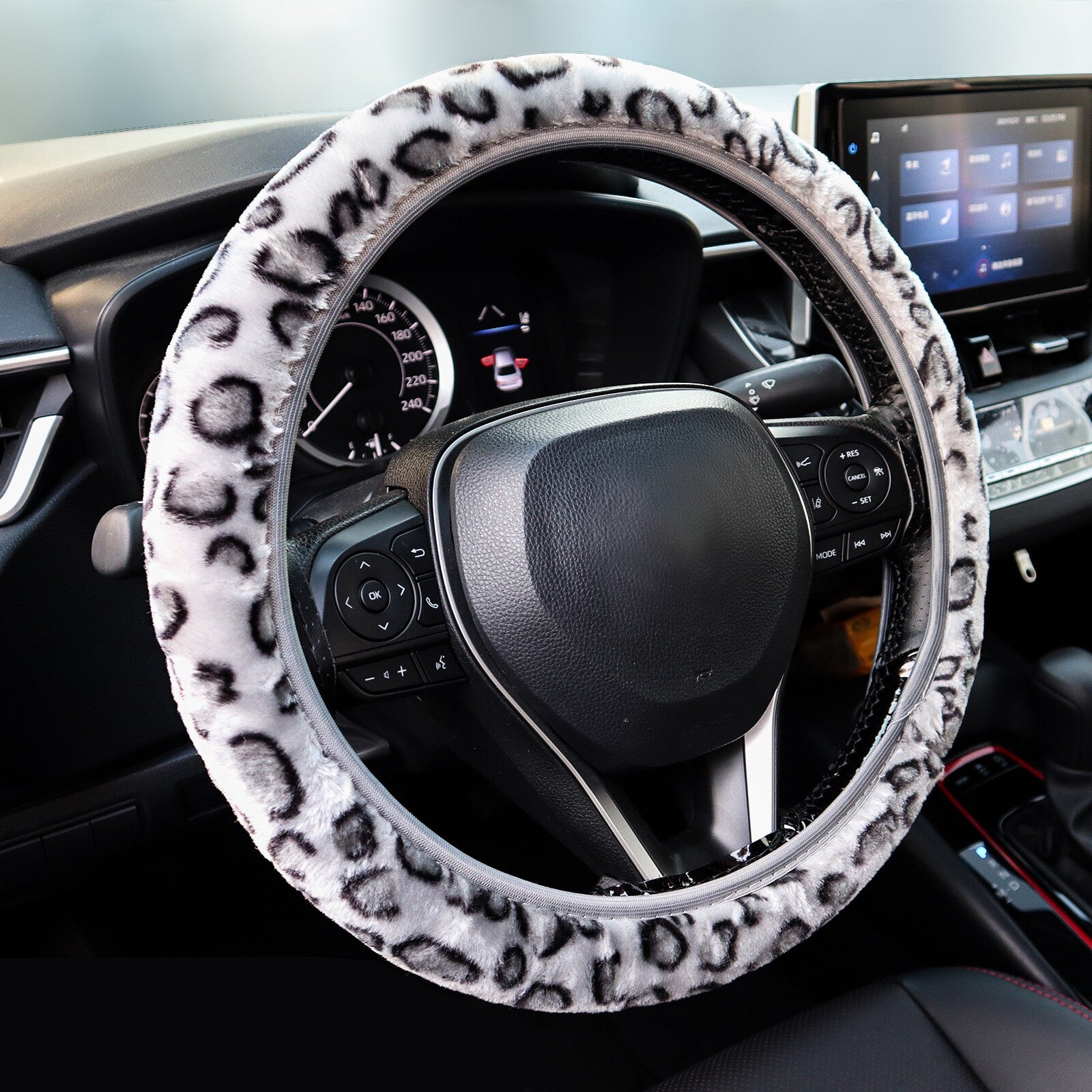Leopard Print Fluffy Warm Car Steering Wheel Cover Plush Fuzzy Girls Universal