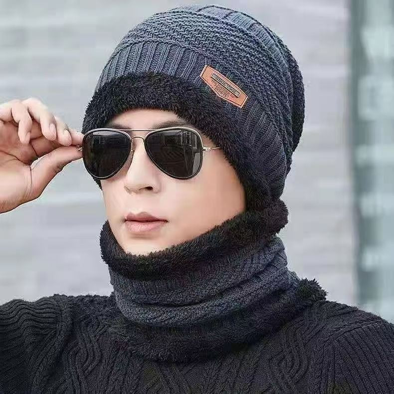 Men's Winter Beanie Hat and Scarf Set Warm Fleece Knitted Cap Unisex (2 PCS SET)