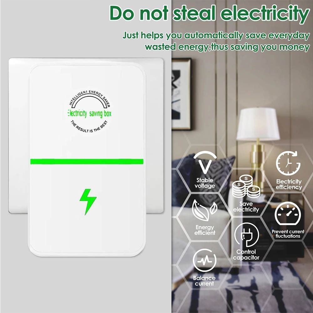 2x Electricity Saving Box UK Adapter Intelligent Power Factor Cost Saving Device