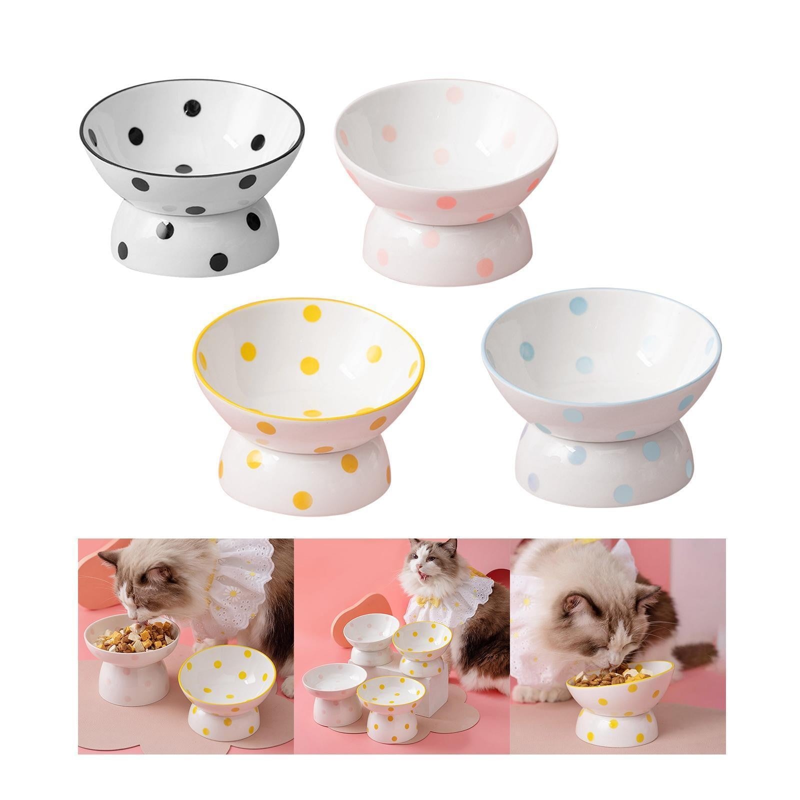 Ceramic Tilted Raised Cat Food Bowl Slant Porcelain Pet Cat Dish Snack Bowl