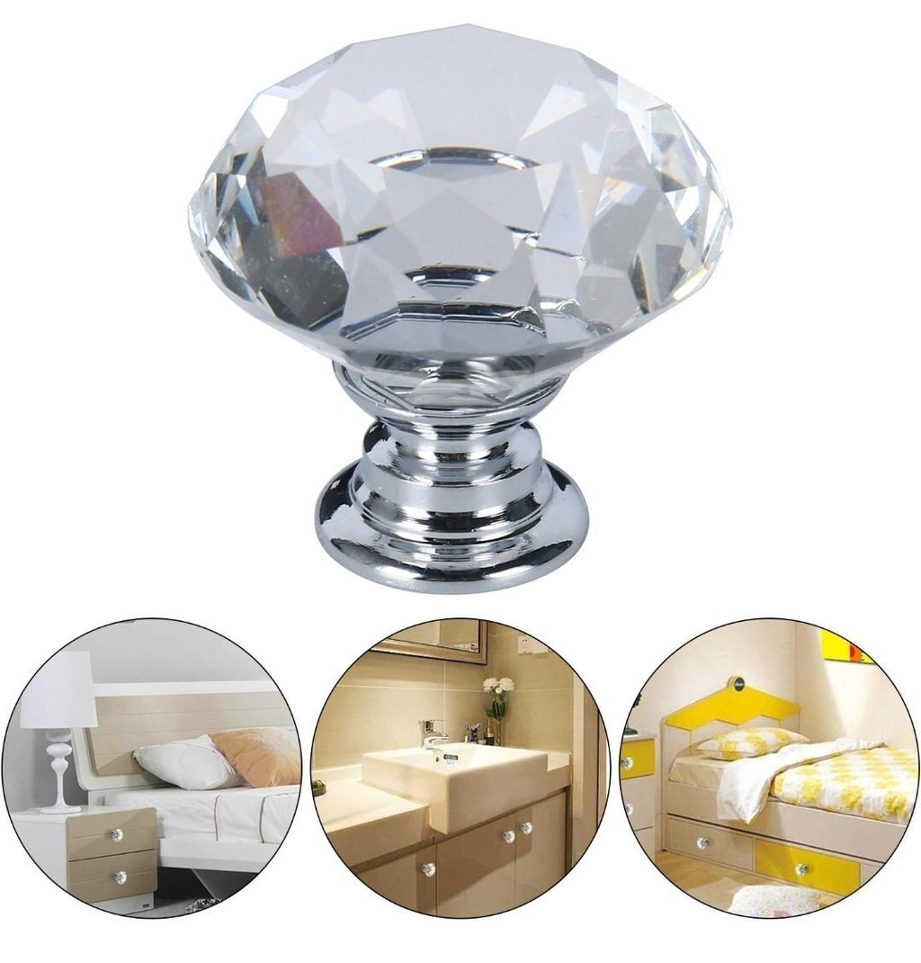 Diamond Crystal Glass Door Knob Drawer Kitchen Cupboard Cabinet Furniture Handle