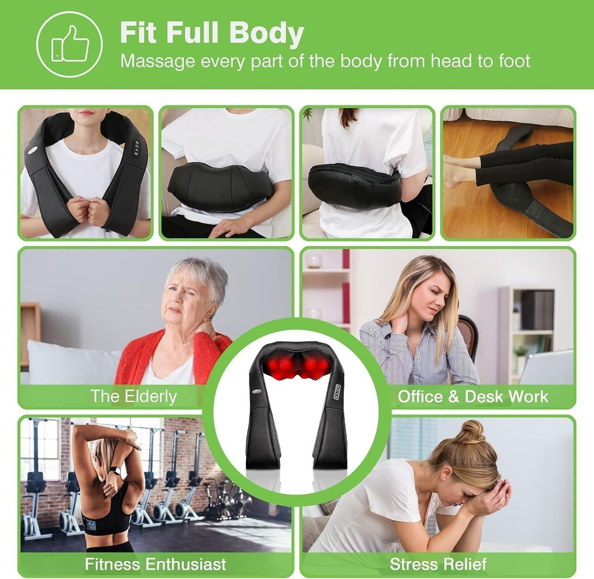 Electric Deep Tissue Massager Pillow – Heated Neck Shoulder & Back Body Massager