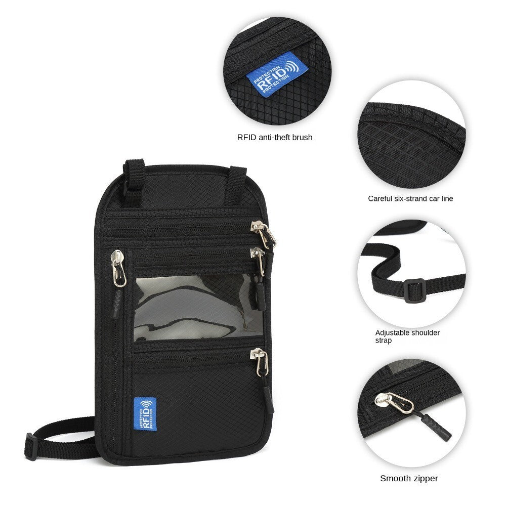 Travel RFID Passport Bag Neck Wallet Passport Document Bag Anti-theft Adjustable