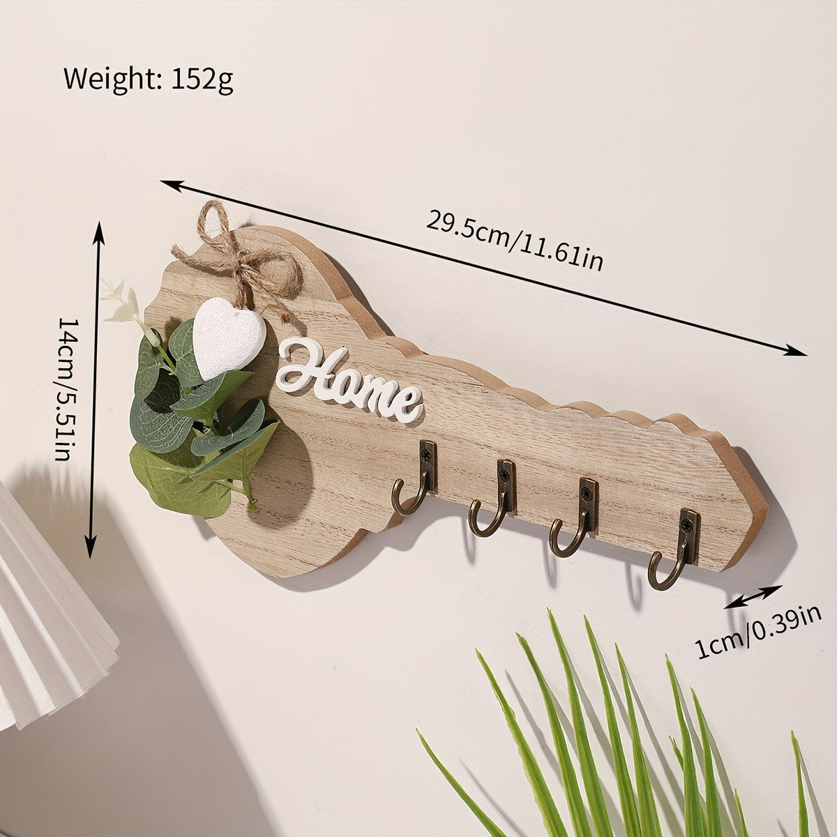 Wall Mounted Key Home Design Decorative 4 Hooks Wooden Key Holder