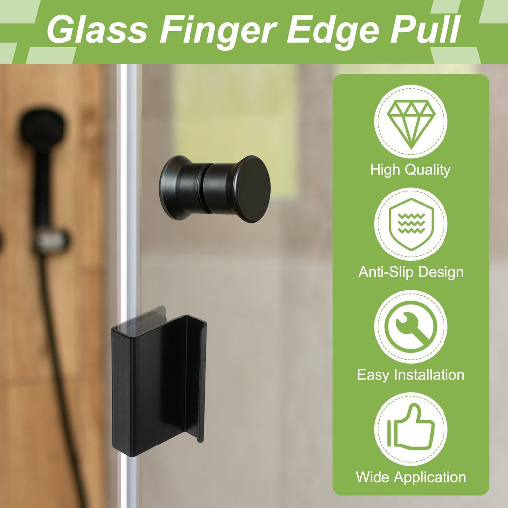 6Pcs 1.6" Glass Finger Edge Pull, Steel Window Display Door Clip, Black