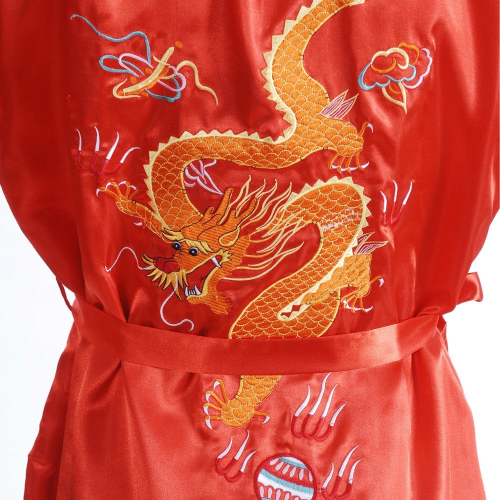 Chinese Dragon Satin Bathrobe Men's Kimono Pajamas for Stylish Comfort