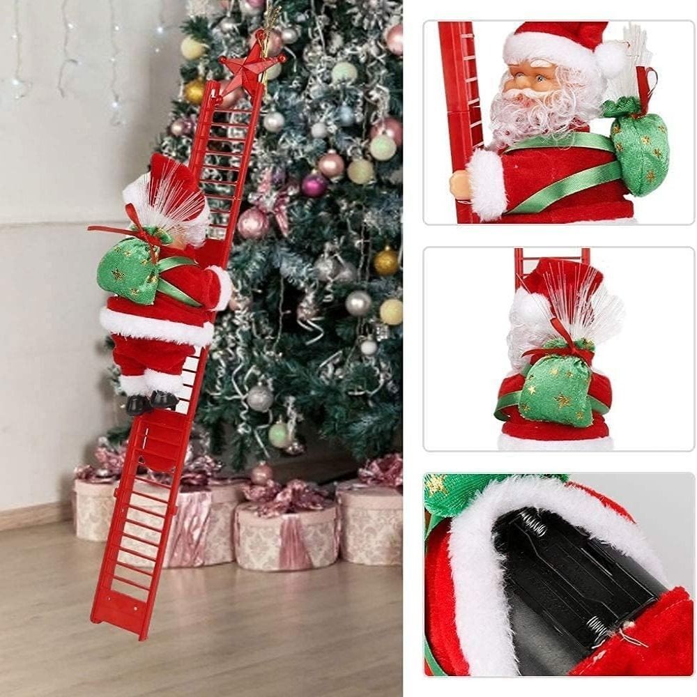 Christmas Electric Santa Claus Climbing Ladder Doll Music Xmas Music Decor Party