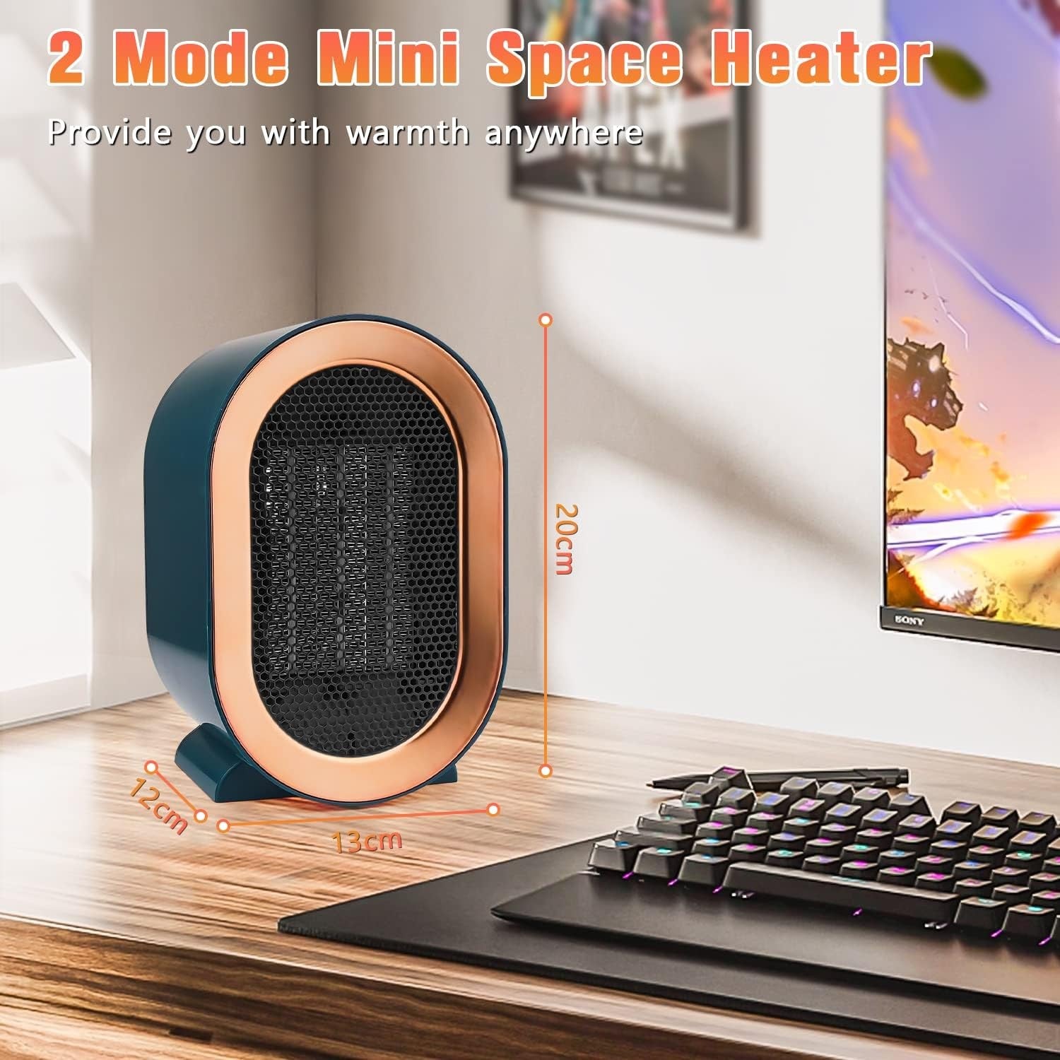 1200W Electric Heater, Low Energy Space Heater, Portable Room Heater with 2 Mode