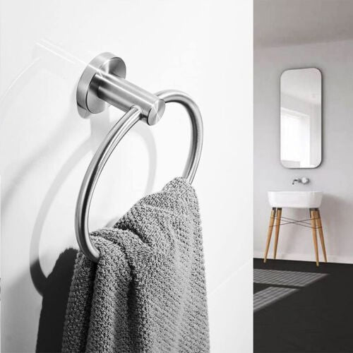 2Pcs Stainless Steel Toilet Roll Holder Towel Ring Set Bathroom Wall Mounted UK