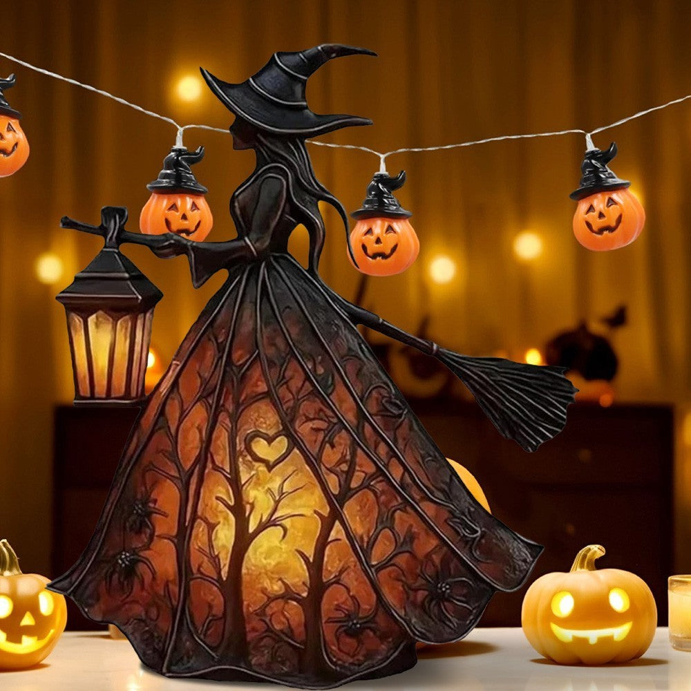 Halloween Witch Lamp, Gothic Spooky Witch Decor with Holding Lantern,Party Decor
