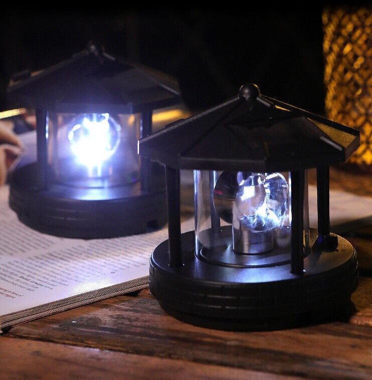 Solar Powered LED Rotating Lighthouse Night Light Outdoor Garden Home Decor Lamp