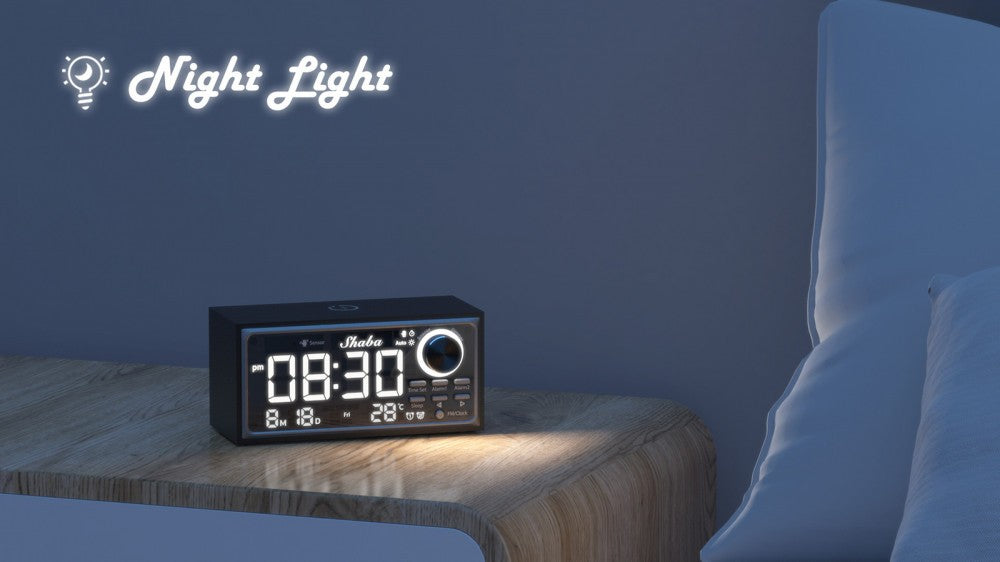 Retro Dual Alarm Clock FM Radio 15W Wireless Charging LED Display Auto-Dimming