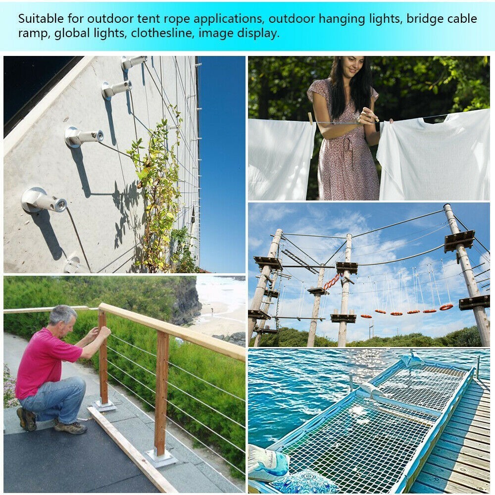 15M Garden Wire Rope Fence Heavy Duty 304 Stainless Steel Cable Railing Wire Kit
