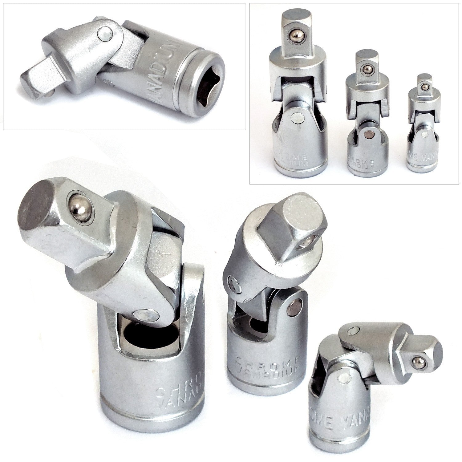 Universal Joint Socket Adapters 3 Piece Flexible Swivel Knuckles 1/4" 3/8" 1/2"