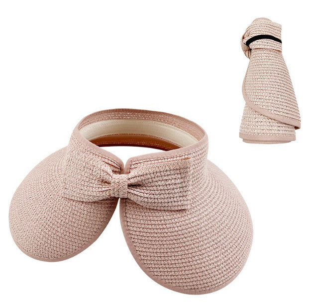 Foldable Bow Decor Sun Visor Wide Brim UV Protection Straw Hat