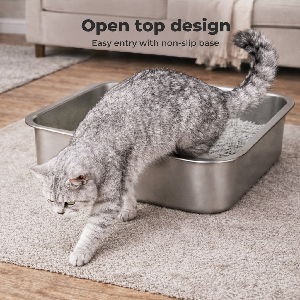 Cat Litter Box Stainless Steel Toilet Tray for Kittens Cats Large Open