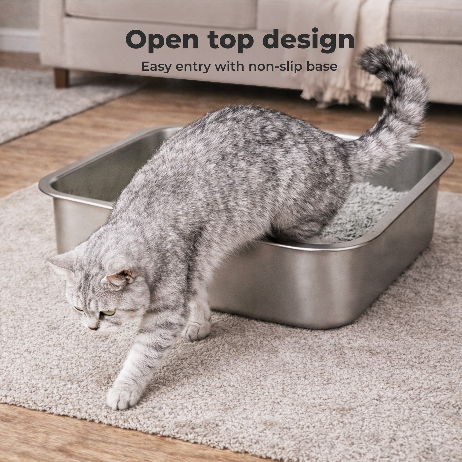Cat Litter Box Stainless Steel Toilet Tray for Kittens Cats Large Open
