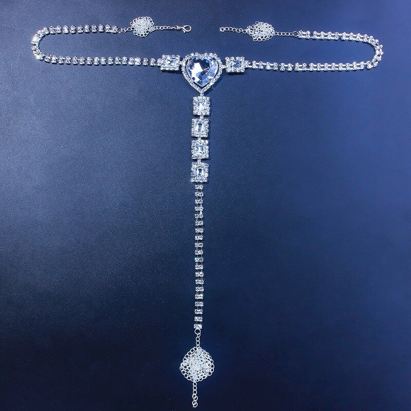 Women Chain Thong Sexy Panties Rhinestone Crystal Body Waist Jewelry Silver Red
