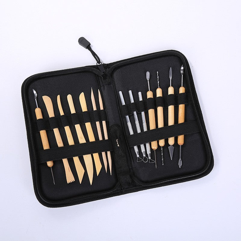 14Pcs Pottery Sculpting Tool Wood and Metal Modelling Clay Complete Tools Set