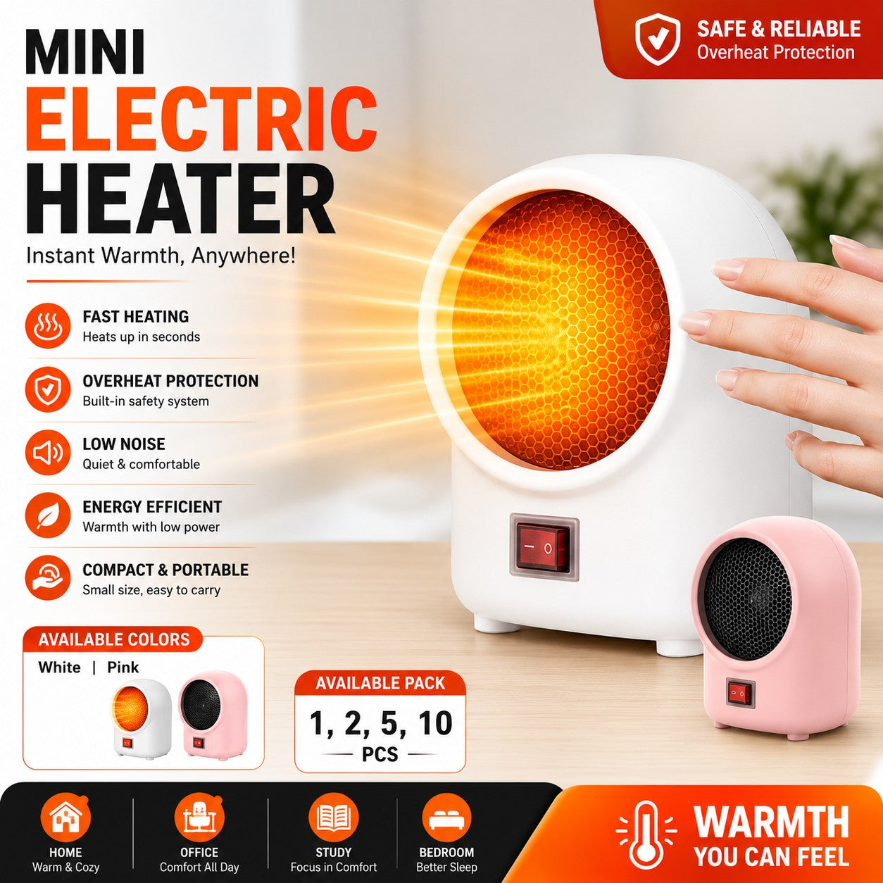 Mini Electric Heater Portable Desktop Winter Fan Air Heating Warmer Home Office