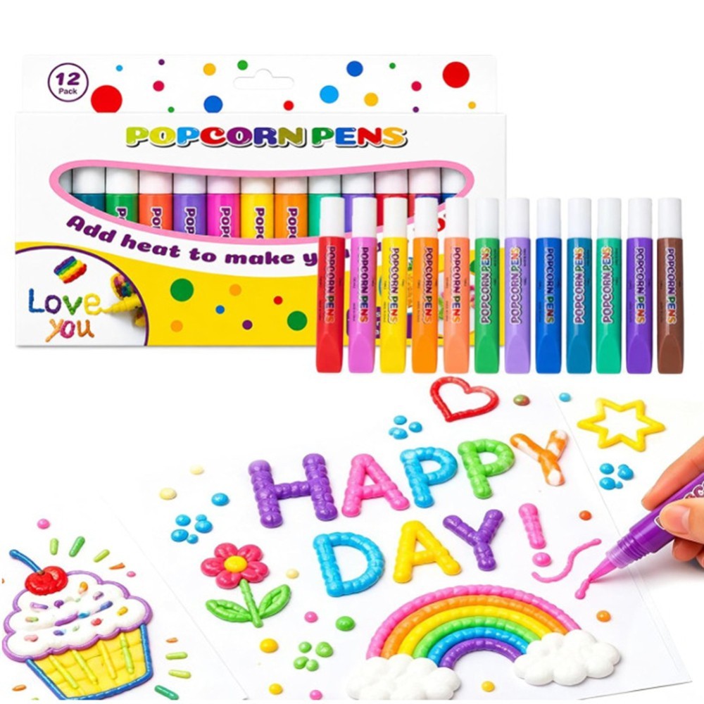 12pcs Magic Popcorn Pens DIY 3D Puffy Bubble Art Drawing For Kids Christmas Gift