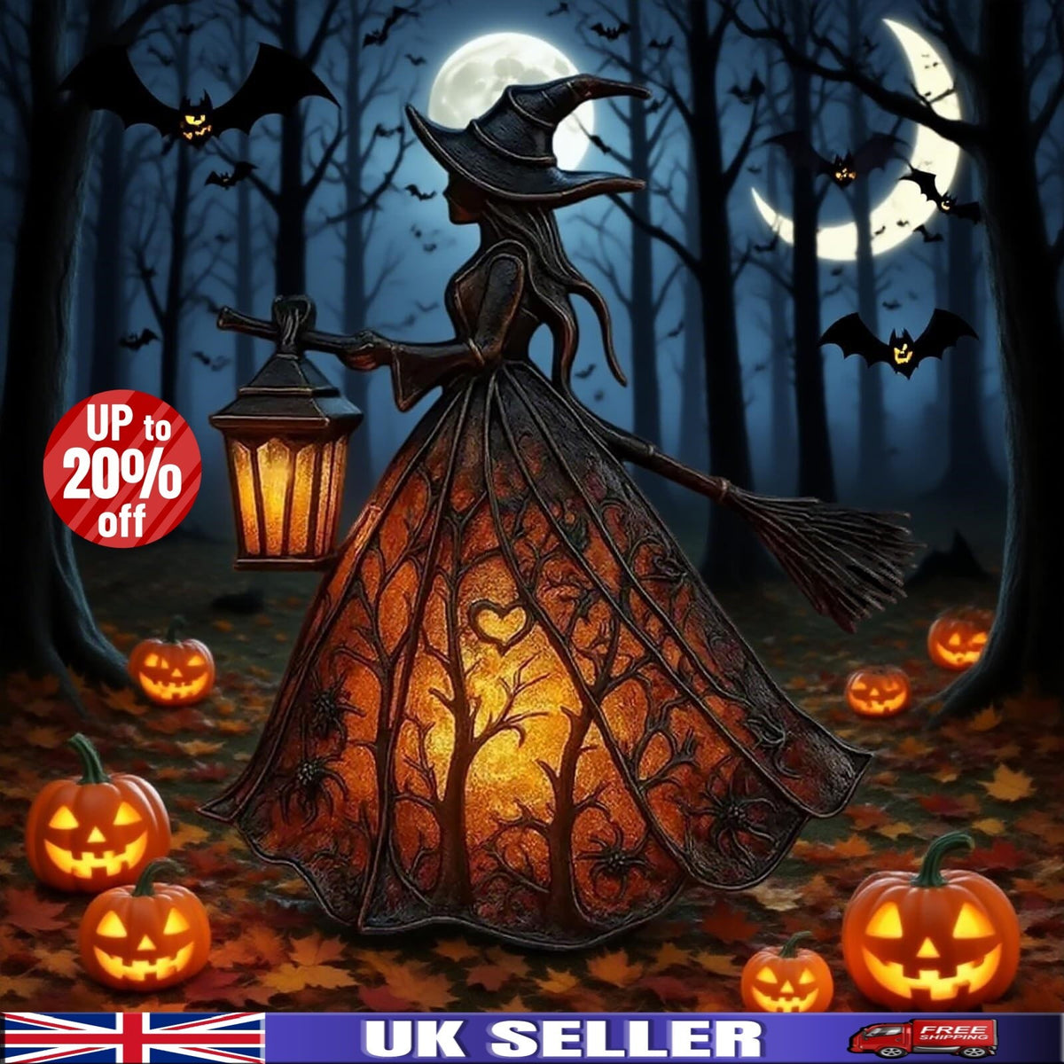 Halloween Witch Lamp, Gothic Spooky Witch Decor with Holding Lantern,Party Decor