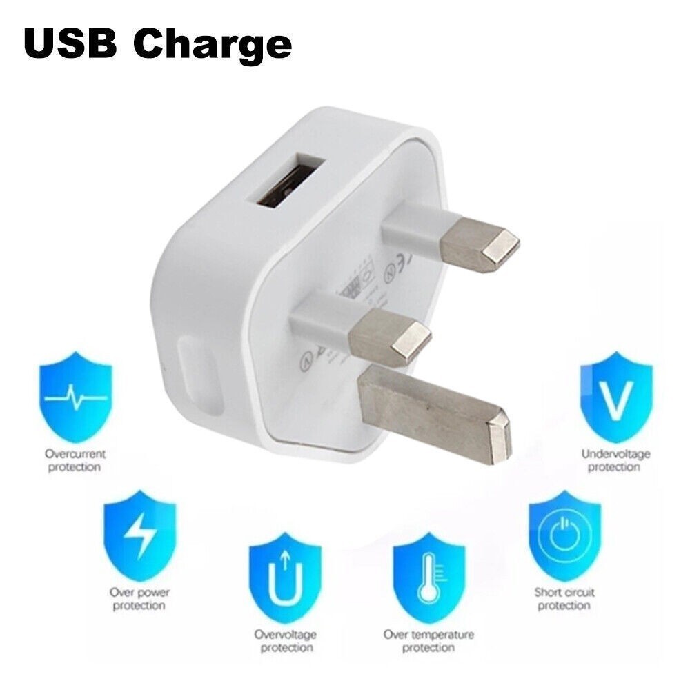 6 Pack UK USB Wall Charger 3 Pin Plug Mains Adapter For Phones, Tablets Power UK