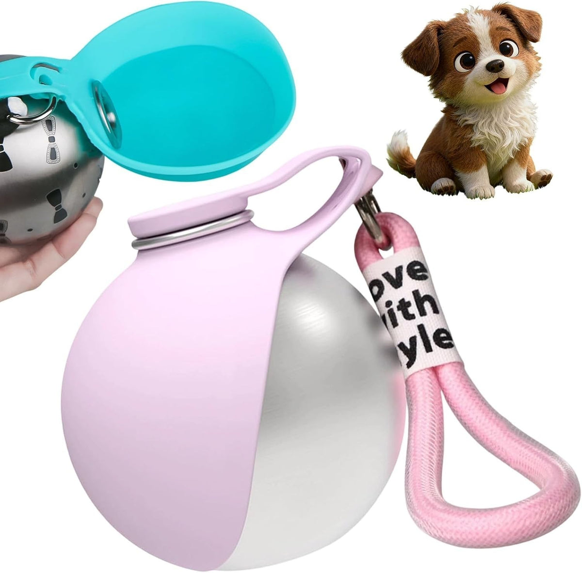 Foldable Pet Water Bottle for Travel, 2 in 1 Portable Dog Water Bottle with Bowl