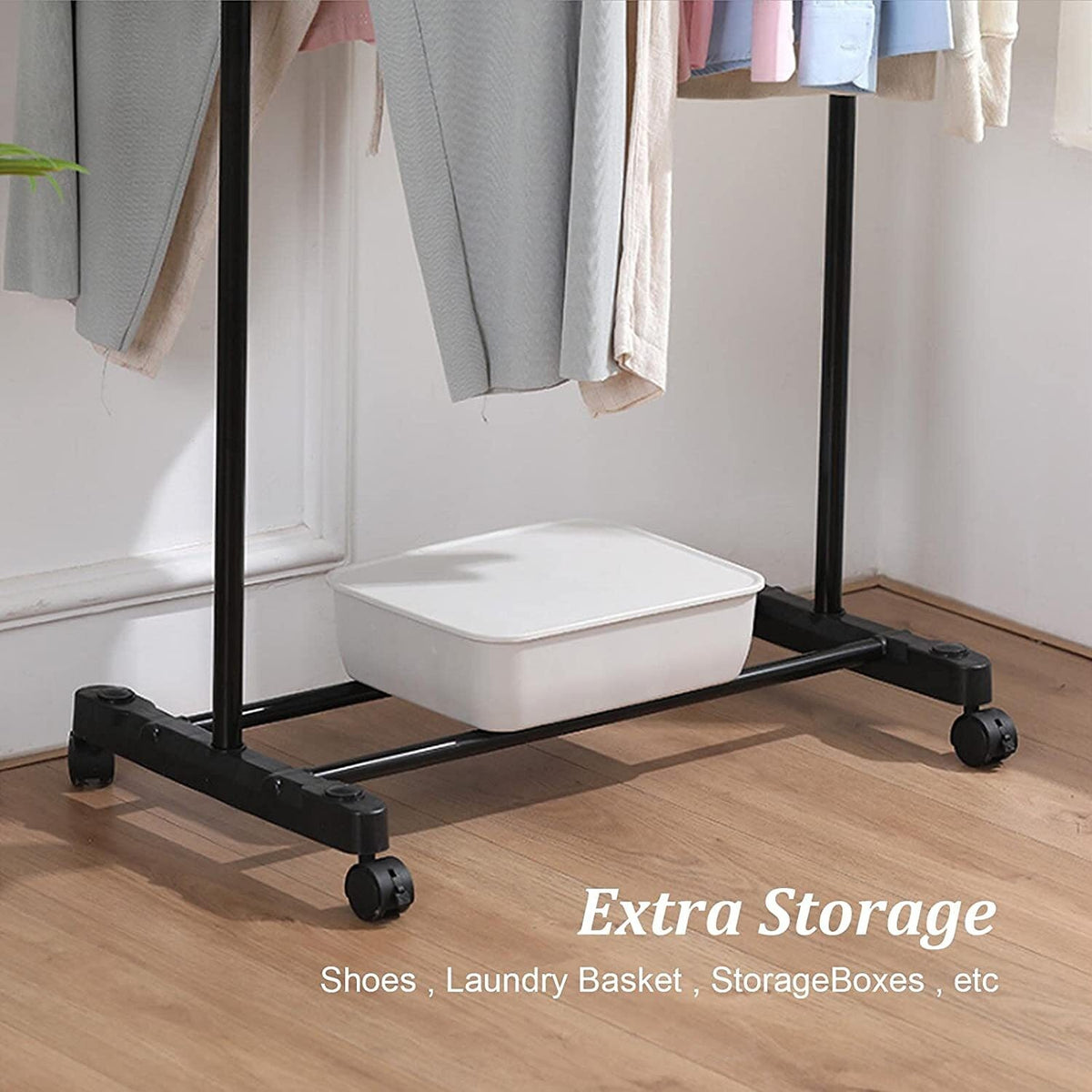 ADJUSTABLE MOBILE CLOTHES COAT GARMENT HANGING RAIL RACK STORAGE STAND ON WHEELS