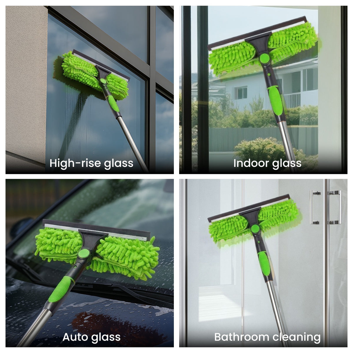 2 in 1 Telescopic Extendable Window Cleaner Equipment Glass Cleaning Squeegee