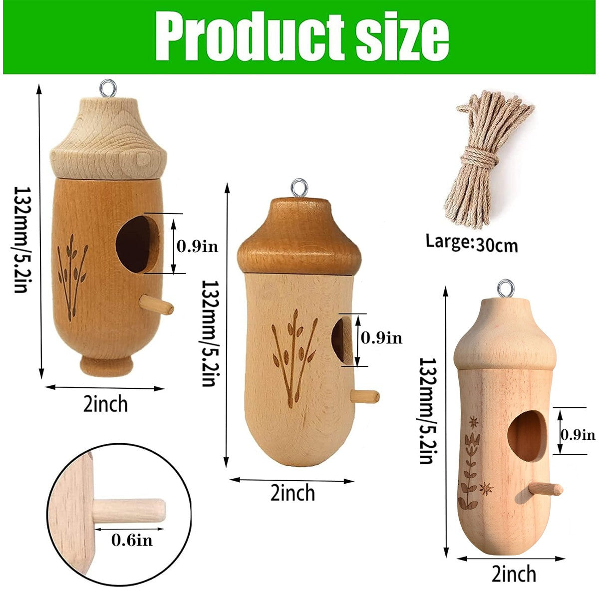 2x Hummingbird House Wooden Hand Craft Ornament Outdoor Garden Patio Decor