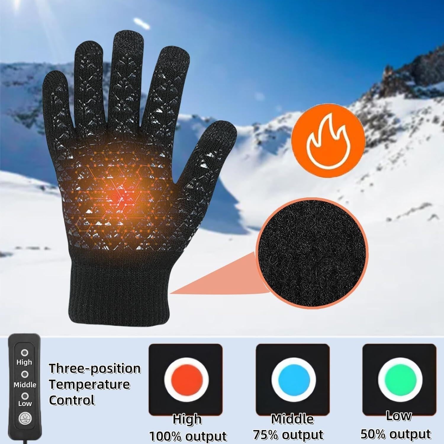 Electric Heated Gloves USB Rechargeable Insulated Warm Thermal Gloves Winter UK