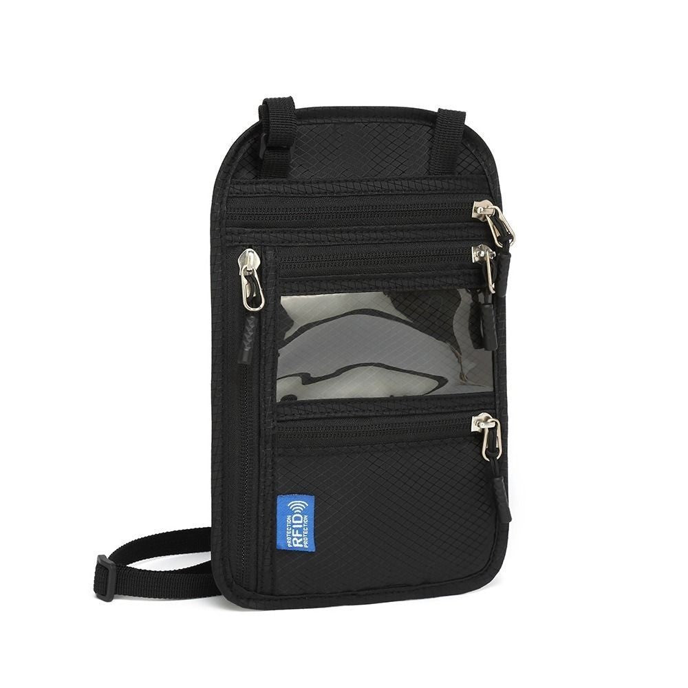 Travel RFID Passport Bag Neck Wallet Passport Document Bag Anti-theft Adjustable
