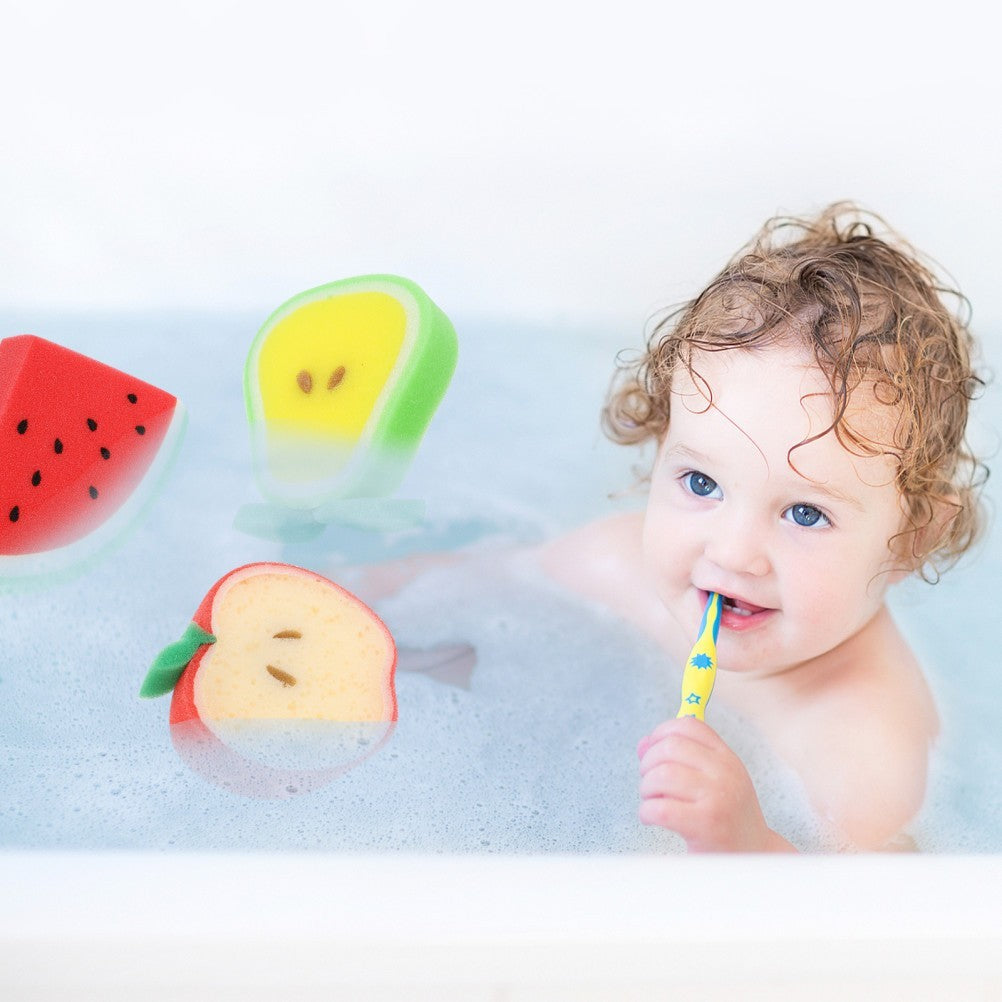4 Pcs Kids Shower Sponge Fruit Design Bath Balls for Gentle Cleaning