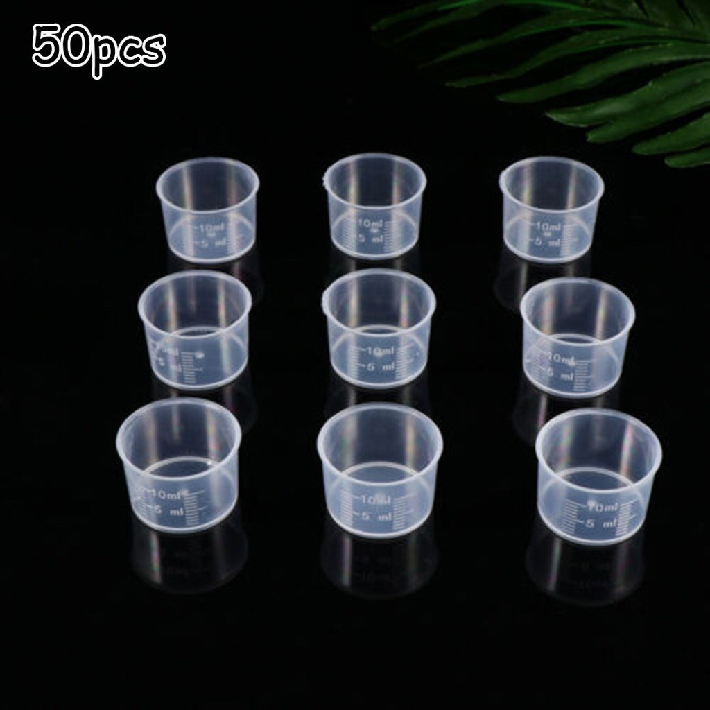 50pcs Plastic Measuring Cups 10ml Plastic Laboratory Pharmacy Kitchen Tool