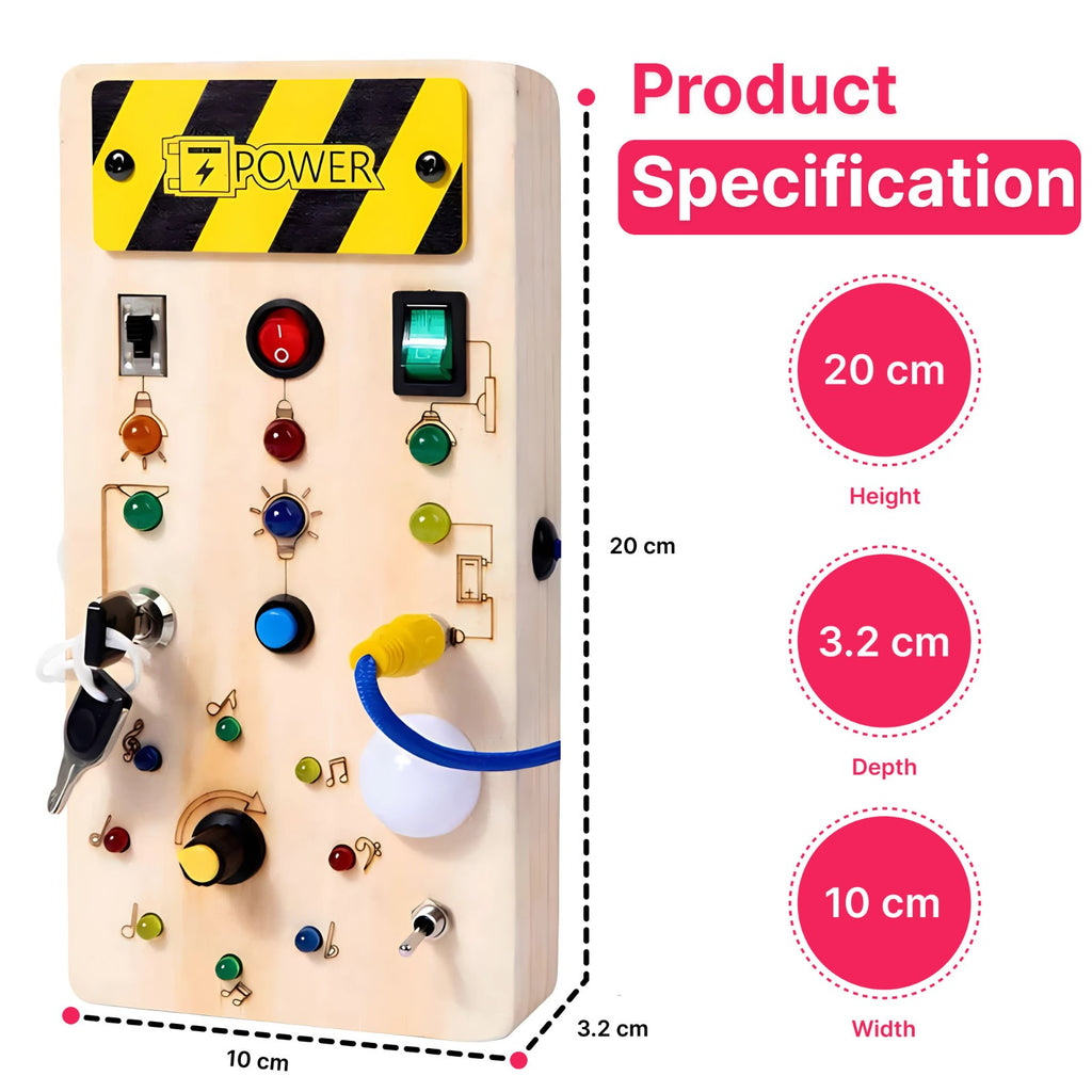 Montessori Busy Board Sensory Travel Activity Toys Wooden With LED Light Switch