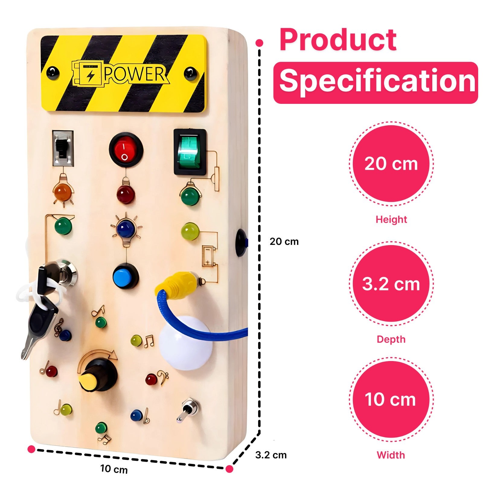 Montessori Busy Board Sensory Travel Activity Toys Wooden With LED Light Switch