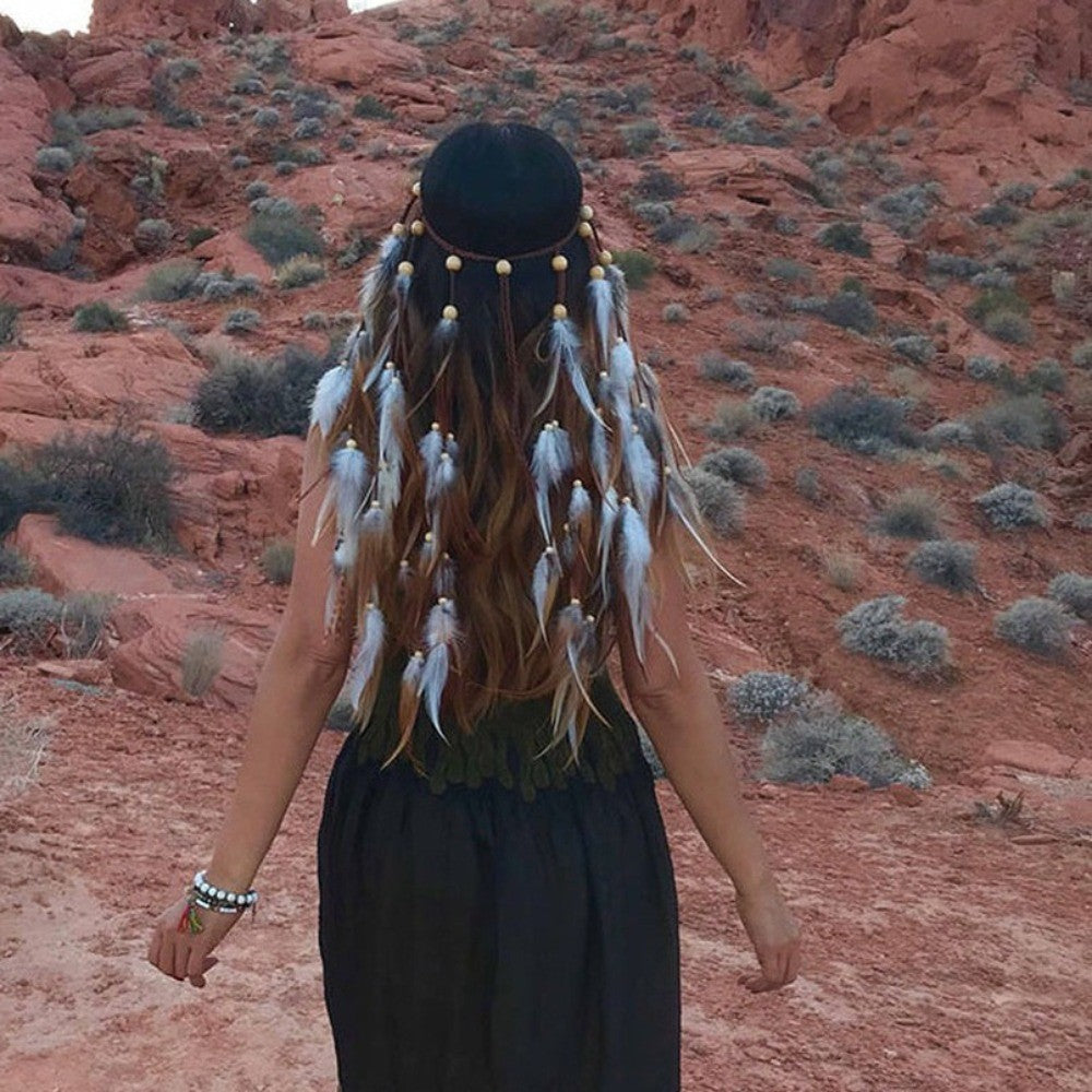 Boho Feather Headband Rainbow Indian Headbands Hippie Feather Headdress