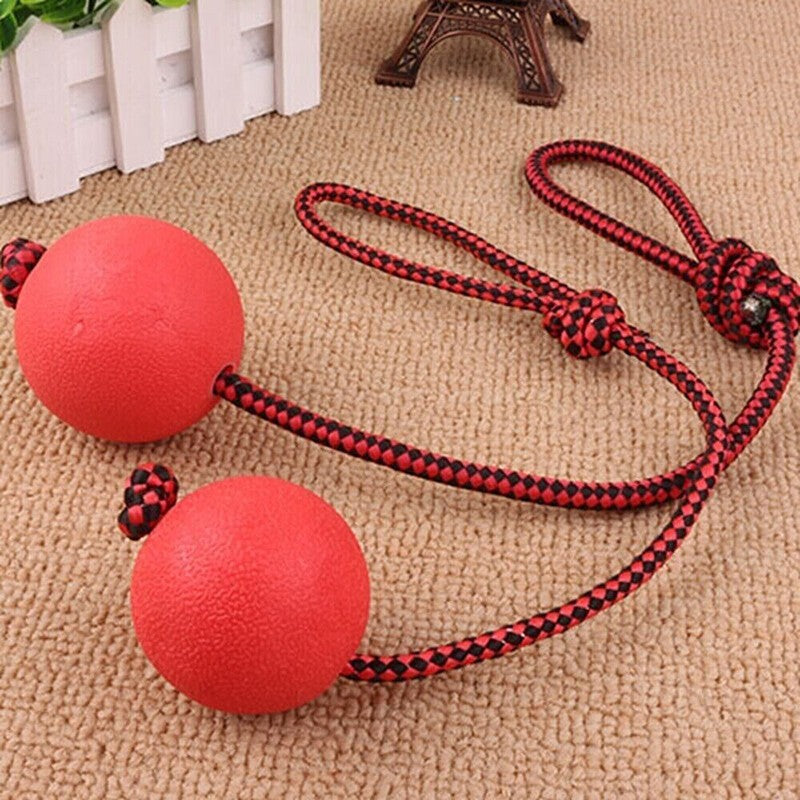 2x Indestructible Dog Ball on Rope Puppy Chew Toy Training Dog Theeth Cleaning