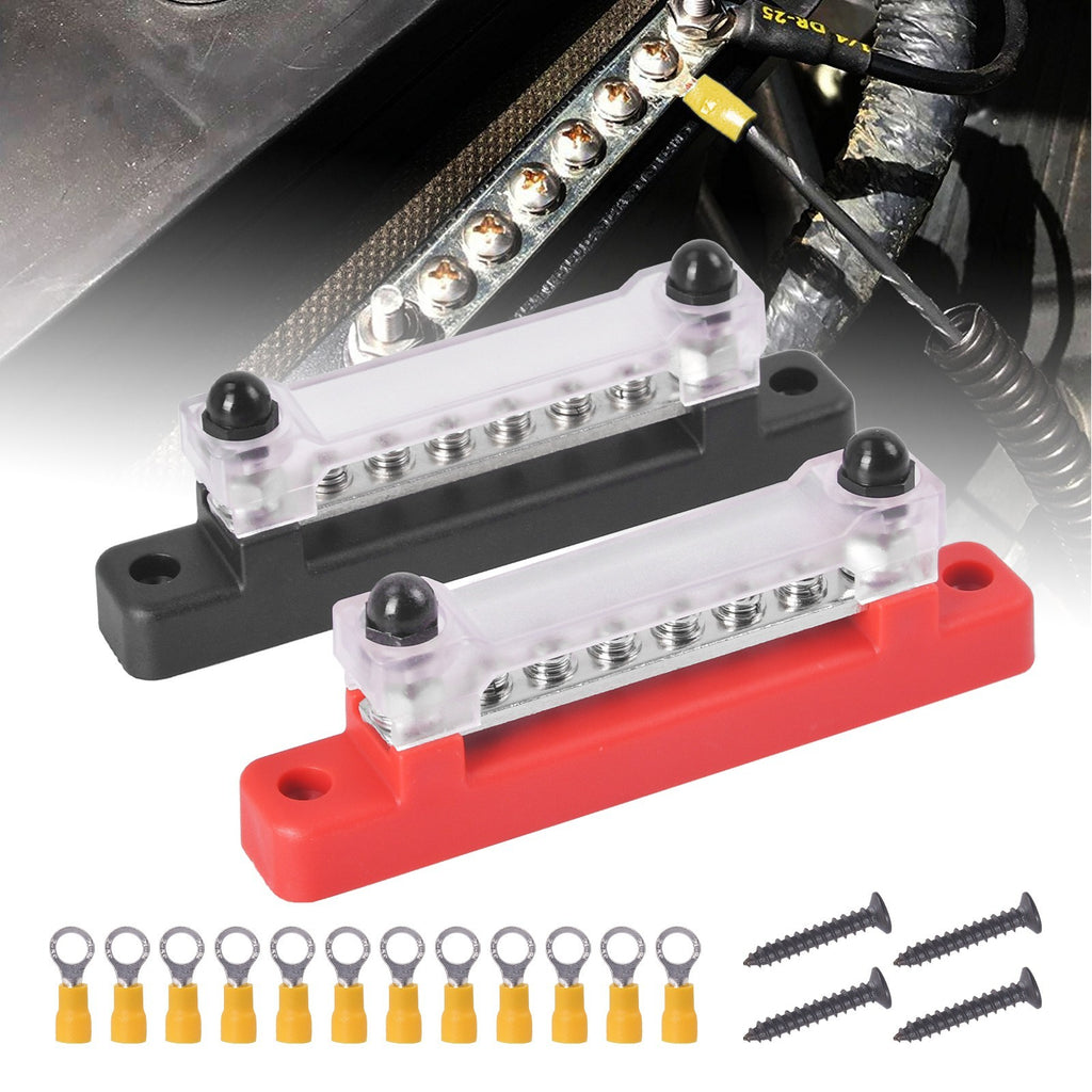 2Pcs 12V 150A Busbar 6 Way Red+Black Bus Bar Power Distribution Terminal Block