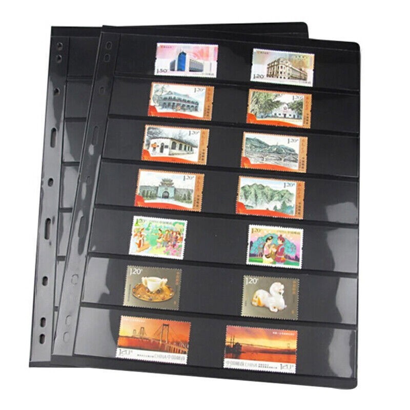 20X Double Sided Stamp Album Stock Pages Sheets with 9 Binder Holes 7 Strips UK