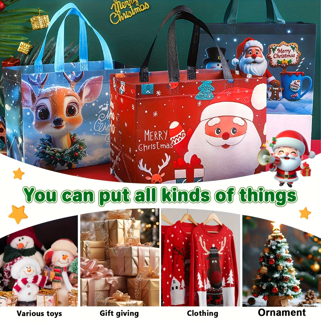Xmas 16Pack Large Gift Bags Reusable Non‑Woven Christmas Party Tote With Handles